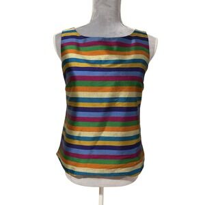Talbots Top Women's‎ 4P Petite Striped 100% Silk Side Zipper Sleeveless Rainbow